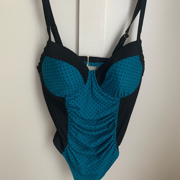 NWT plus swimsuit, teal & black one piece - Picture 1 of 4